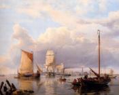 约翰内斯 赫曼努斯 库库克 : Shipping On The Scheldt With Antwerp In The Background